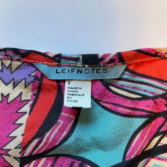 Leifnotes Anthropologie Tank Top Silk Blouse V-Neck Geometric Multicolor Pattern - Picture 4 of 12